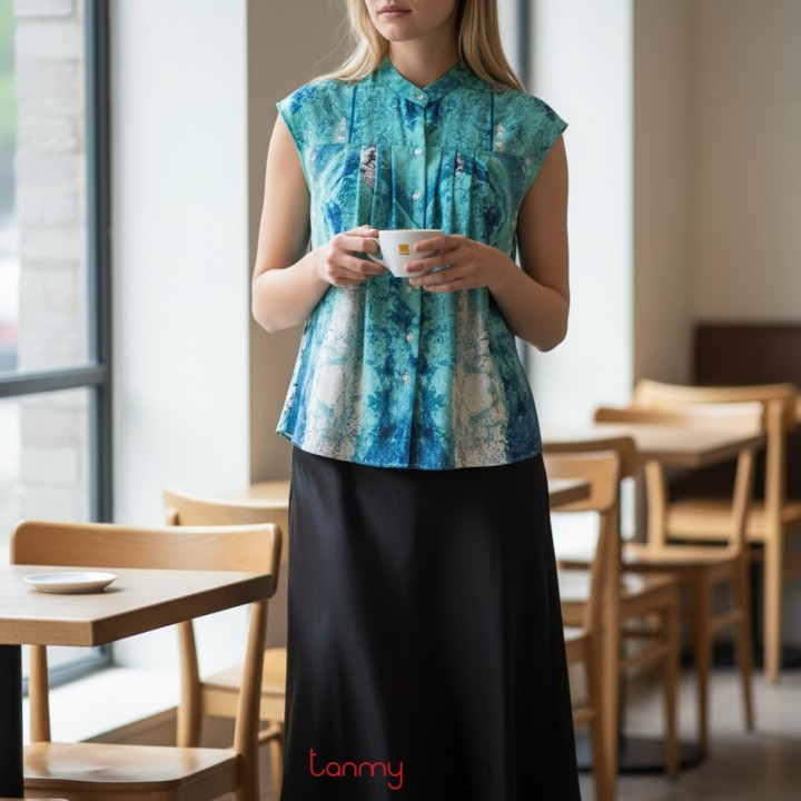 Mandarin collar silk shirt